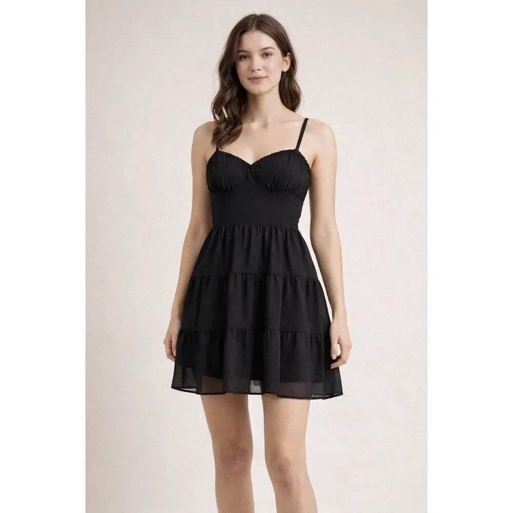 American Eagle Outfitters 6 Black Romantic Corset Ruffle Mini Dress